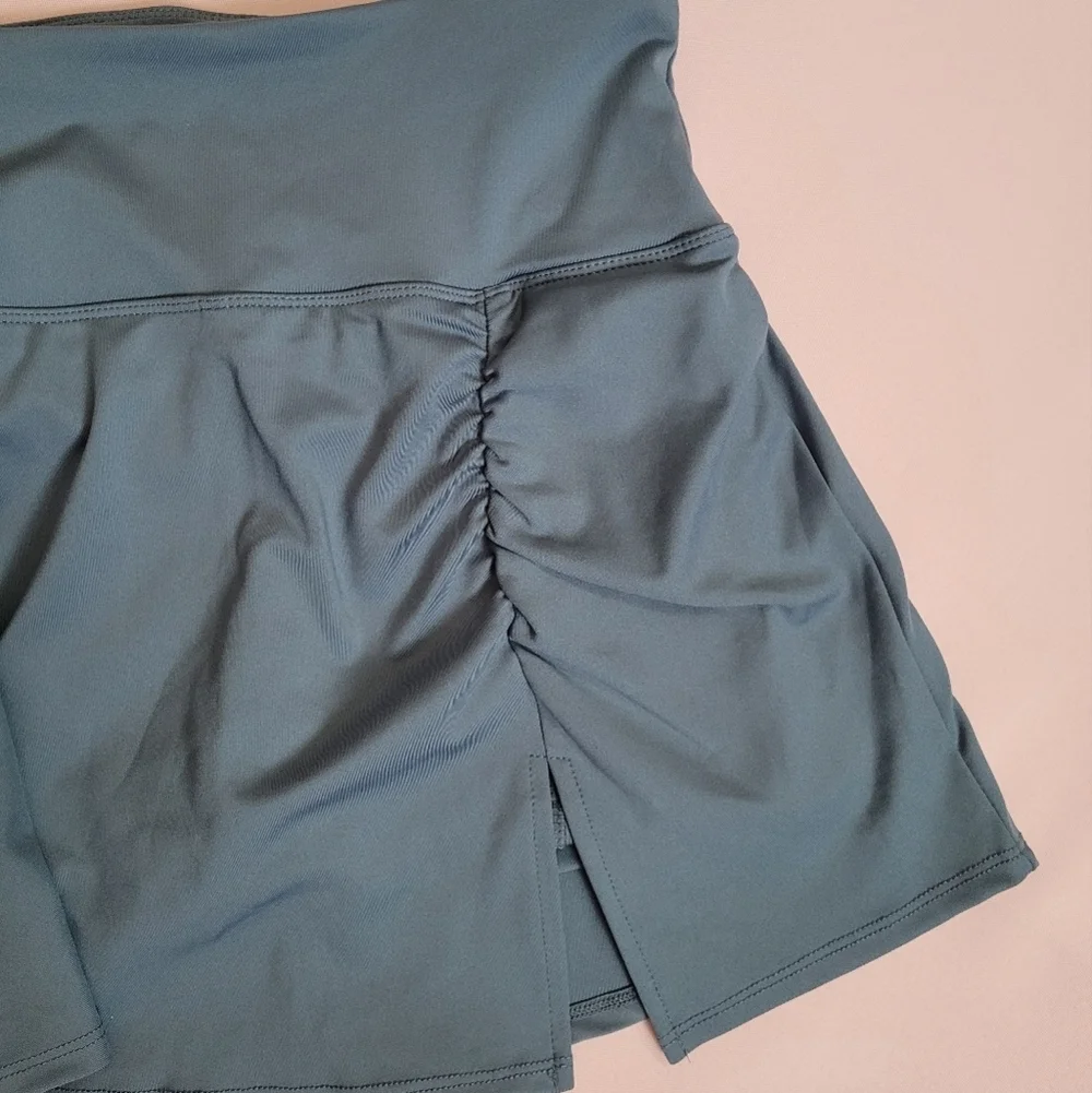 Green A-Line Mini Skirt with Ruched Detail